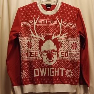 Fun Men's Holiday/Christmas Sweater... "With Your Nose So Dwight". Size Large
